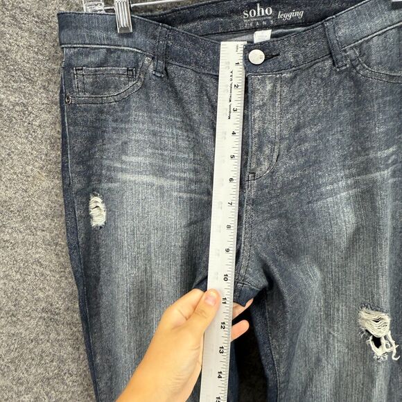 Soho Jeans Women 10 Blue Denim Dark Wash Mid Rise Skinny Distressed Leggings - Picture 4 of 9
